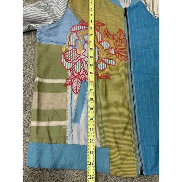Womens Cardigan Bomber Jacket Mix Media Print Multicolor Print Artsy Boho LARGE - Picture 10 of 11